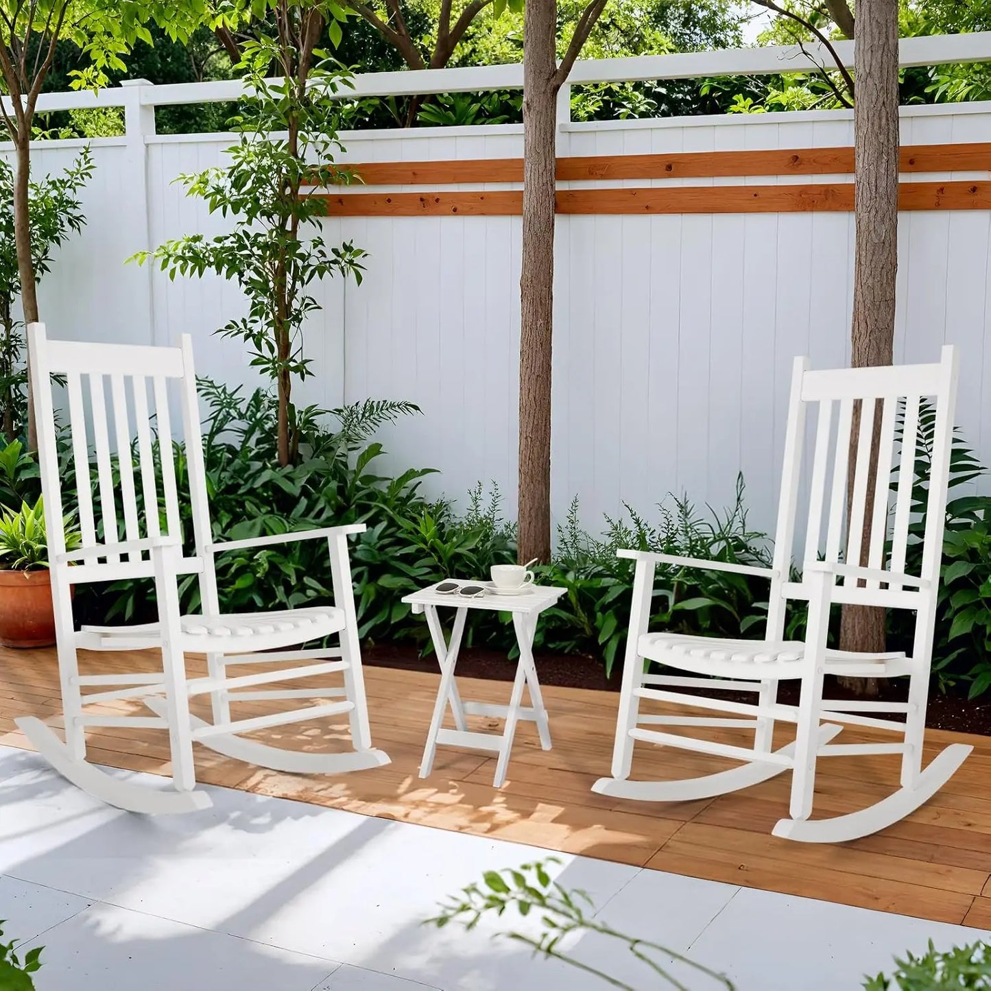 Wooden Rocking Chair Set With Side Table For Porch