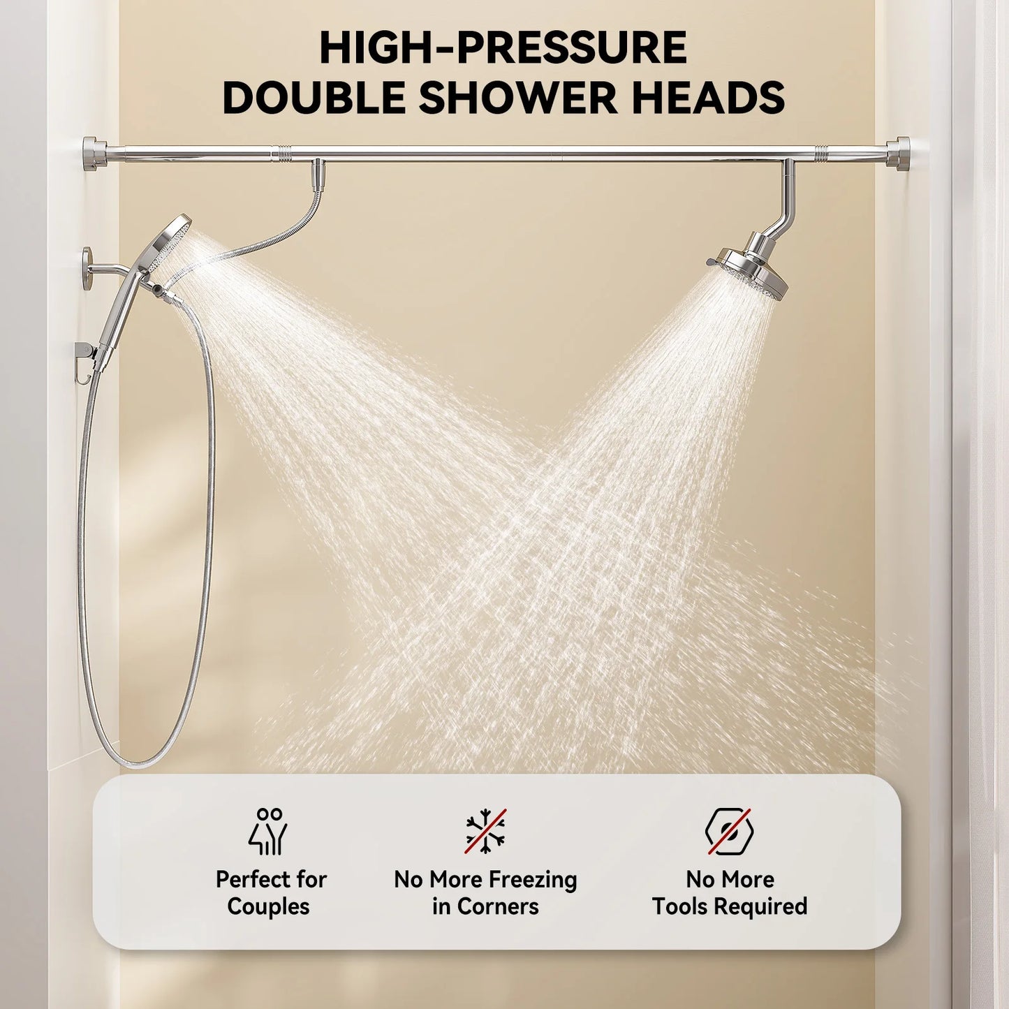 Tandem Shower Head For Couples With Handheld Dual Shower Heads