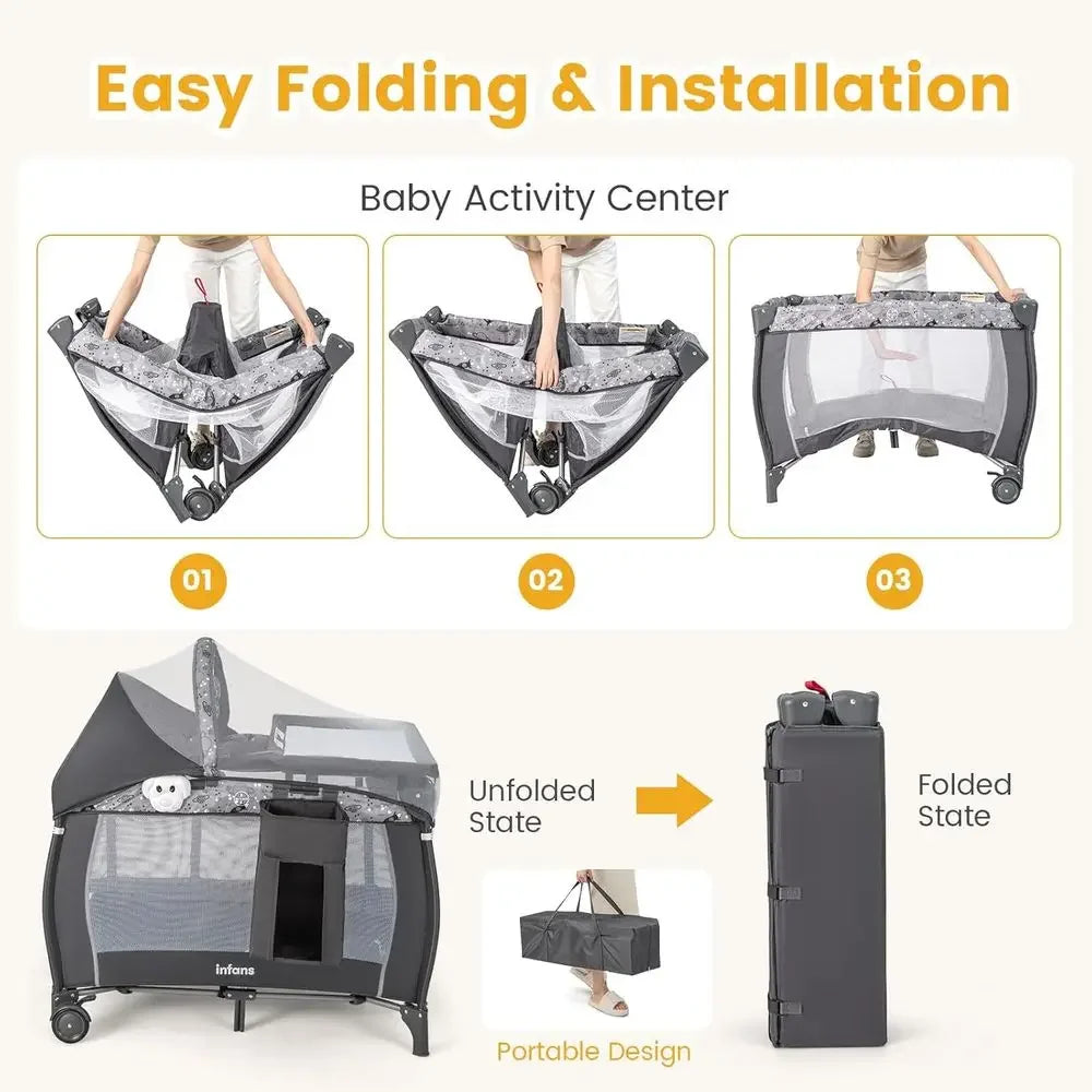 All In One Portable Baby Playard With Bassinet And Accessories