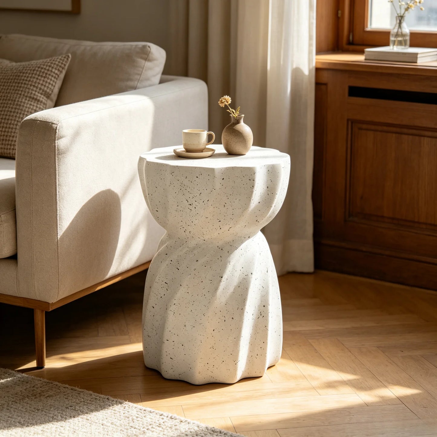 Contemporary Lightweight Concrete Accent Side Table Patio Hourglass Side End Table Garden Stool for Living Room Office