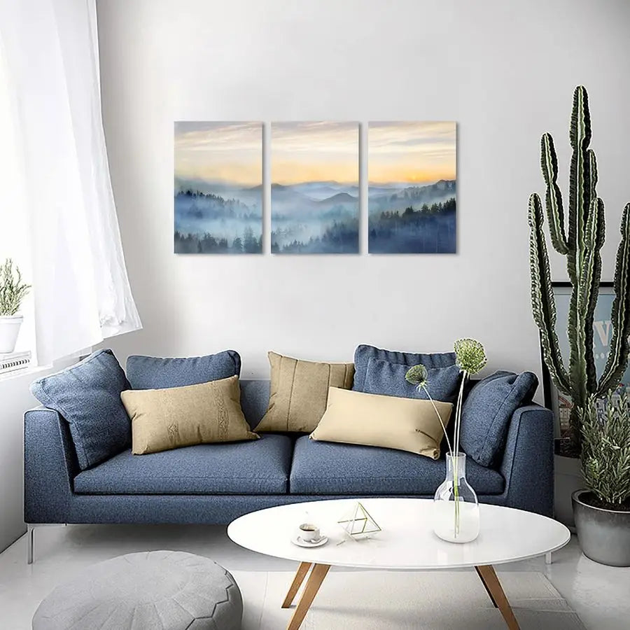 Sunrise Misty Forest 3 Panel Wall Art Canvas Decor