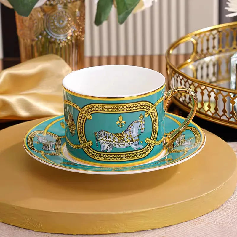Light luxury bone china war horse western food plate personalized steak plate afternoon tea snack plate dinner plate coffee cup
