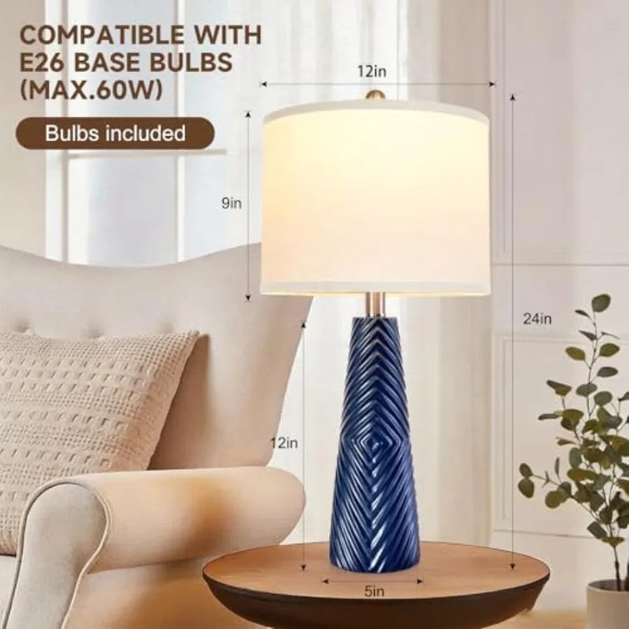 Nightstand Lamp Bedside Lamps Set of 2 Vtage Rustic Farmhouse Table Lamp 3 Way Dimmable Horizontal Stripe Light, for Livg Room