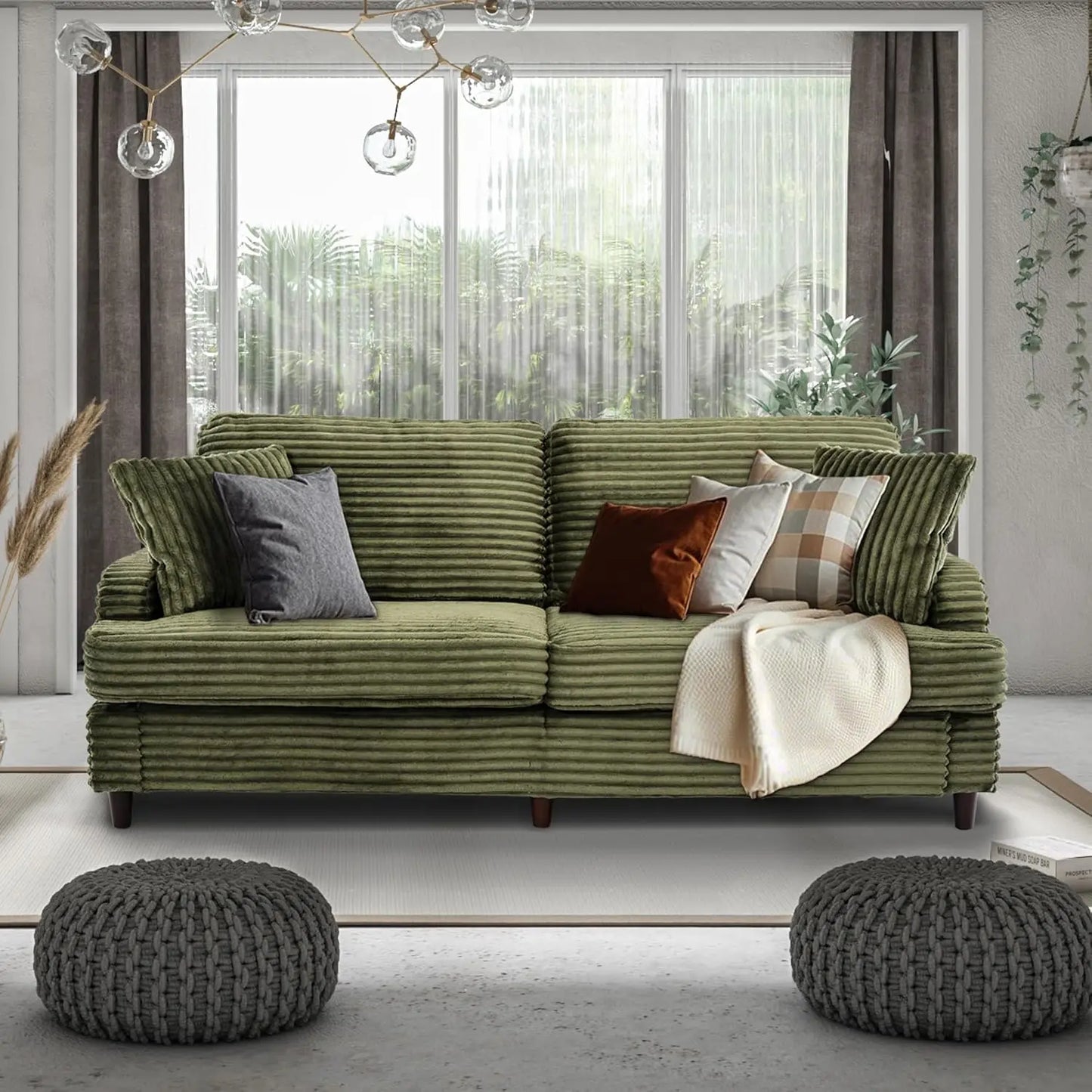 Plush Three Seater Sofa Couch For Living Room Comfort
