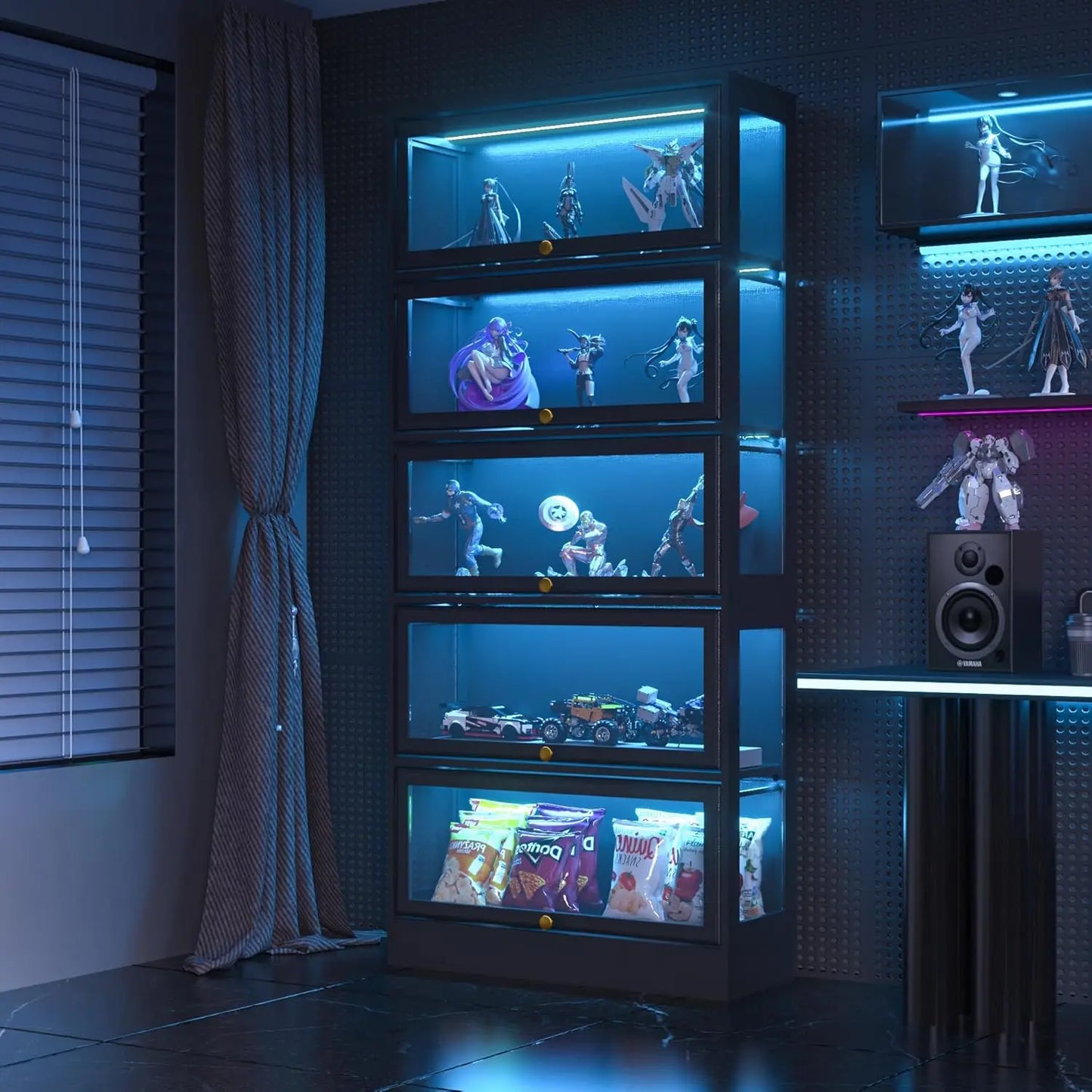 ZHILU Display Cabinet With LED Lighting 5 Tier Curio And Acrylic Glass Doors