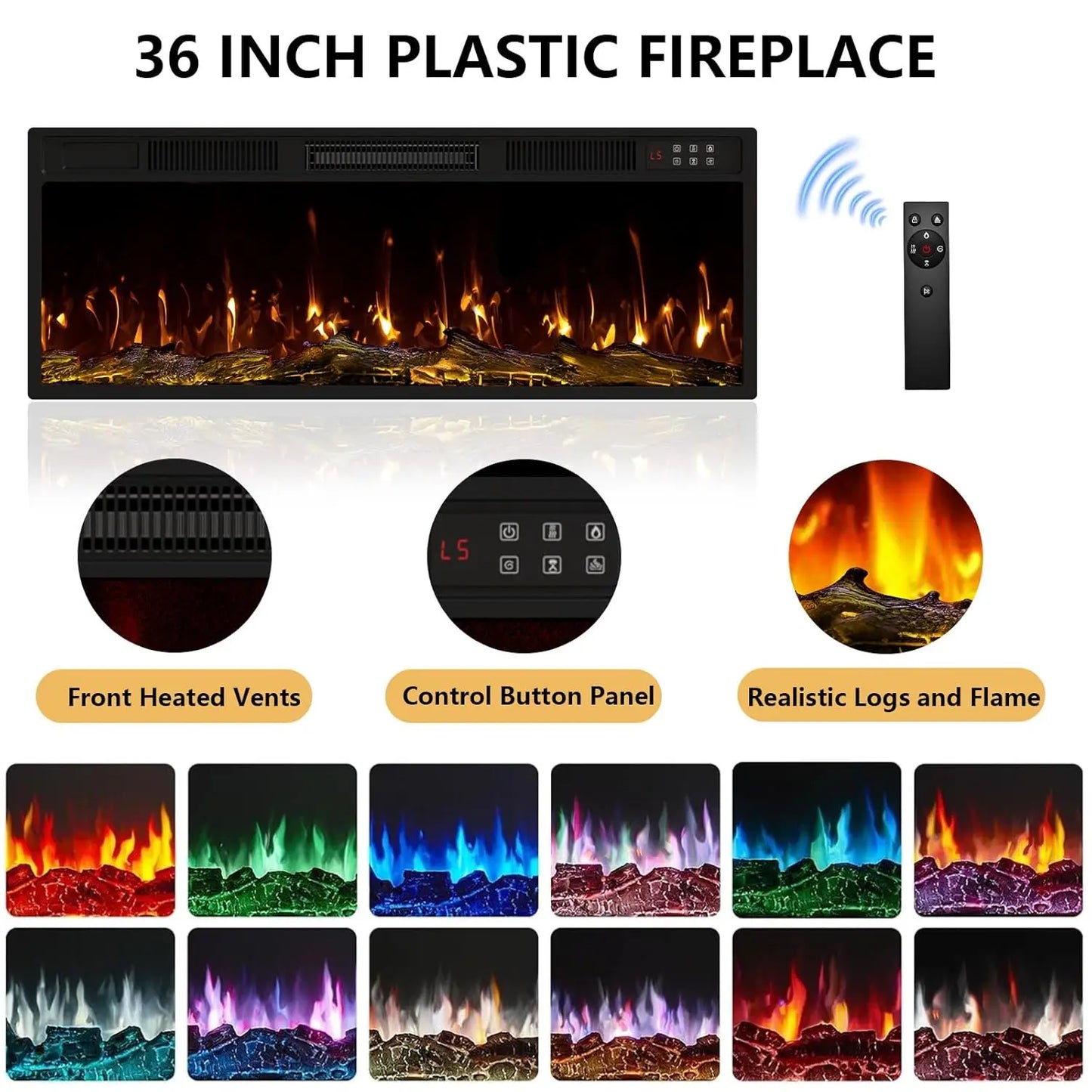Fireplace TV Stand Entertainment Center with 36" Fireplace, 70" Wooden TV Console for TVs Up to 80", Modern TV Stands for Living