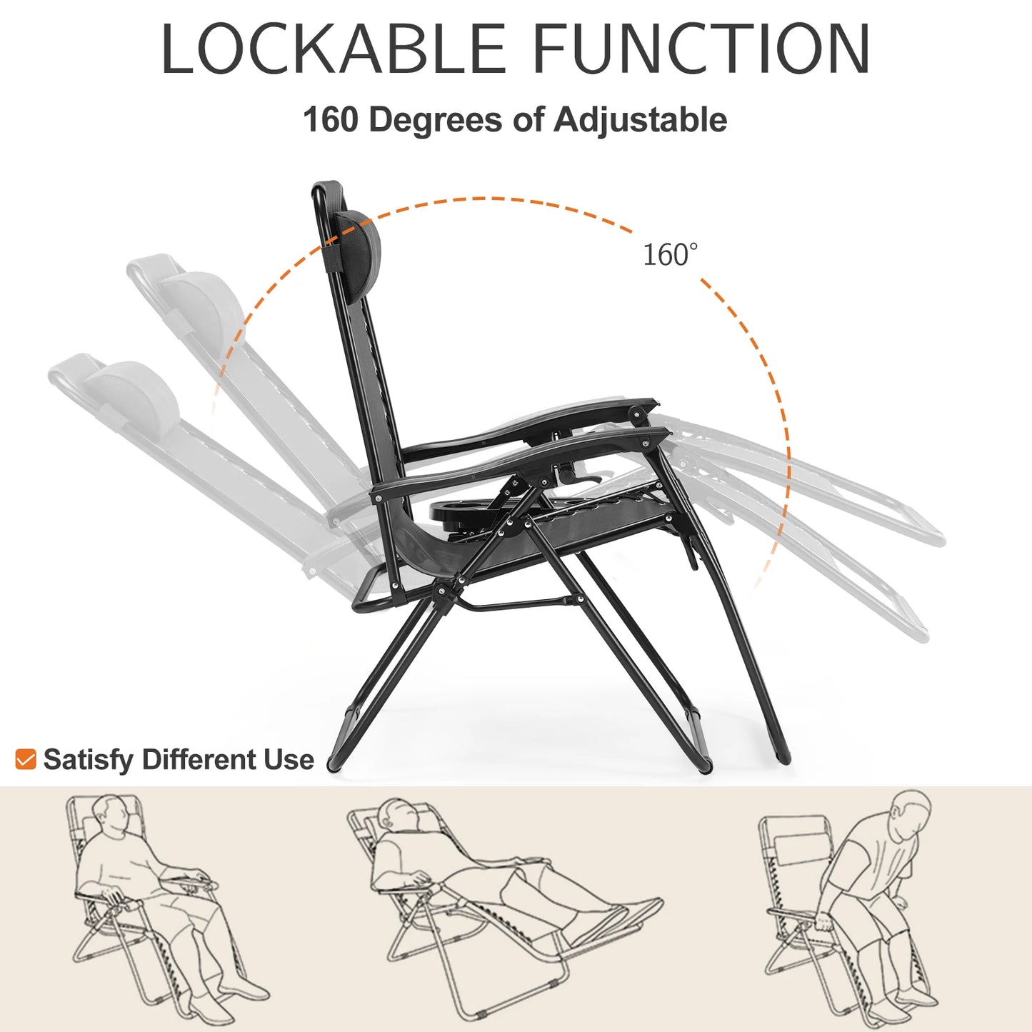 JHK Zero Gravity Portable Recliner For Outdoor Patio And Garden