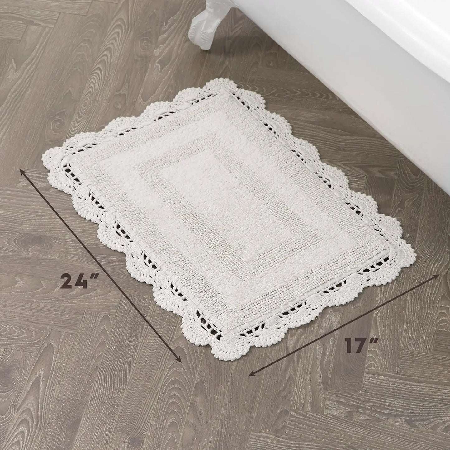 100 Percent Cotton Bath Mat Reversible Crochet Plush Absorbent Rug