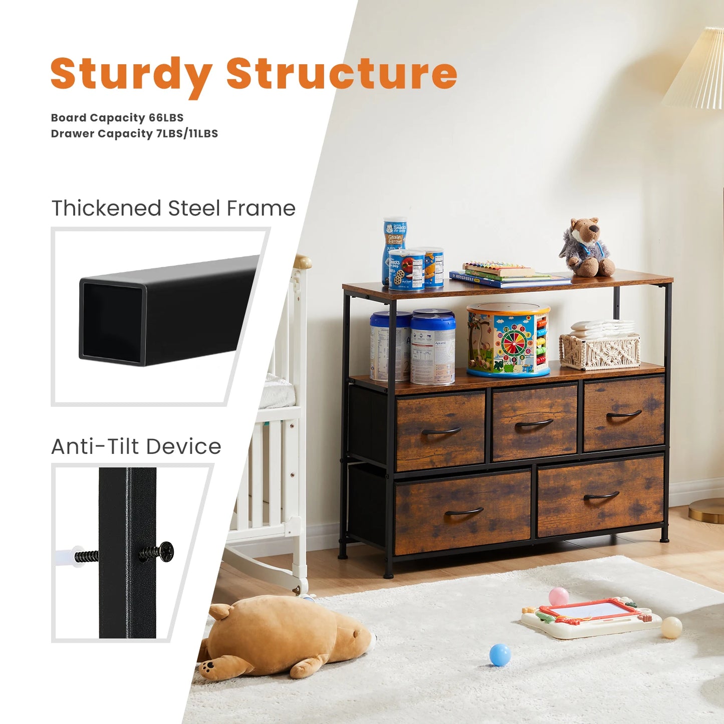 JHK Shoe Cabinet Dresser With Fabric Drawers And TV Stand