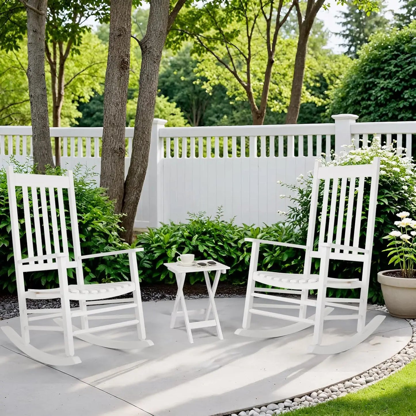 Wooden Rocking Chair Set With Side Table For Porch