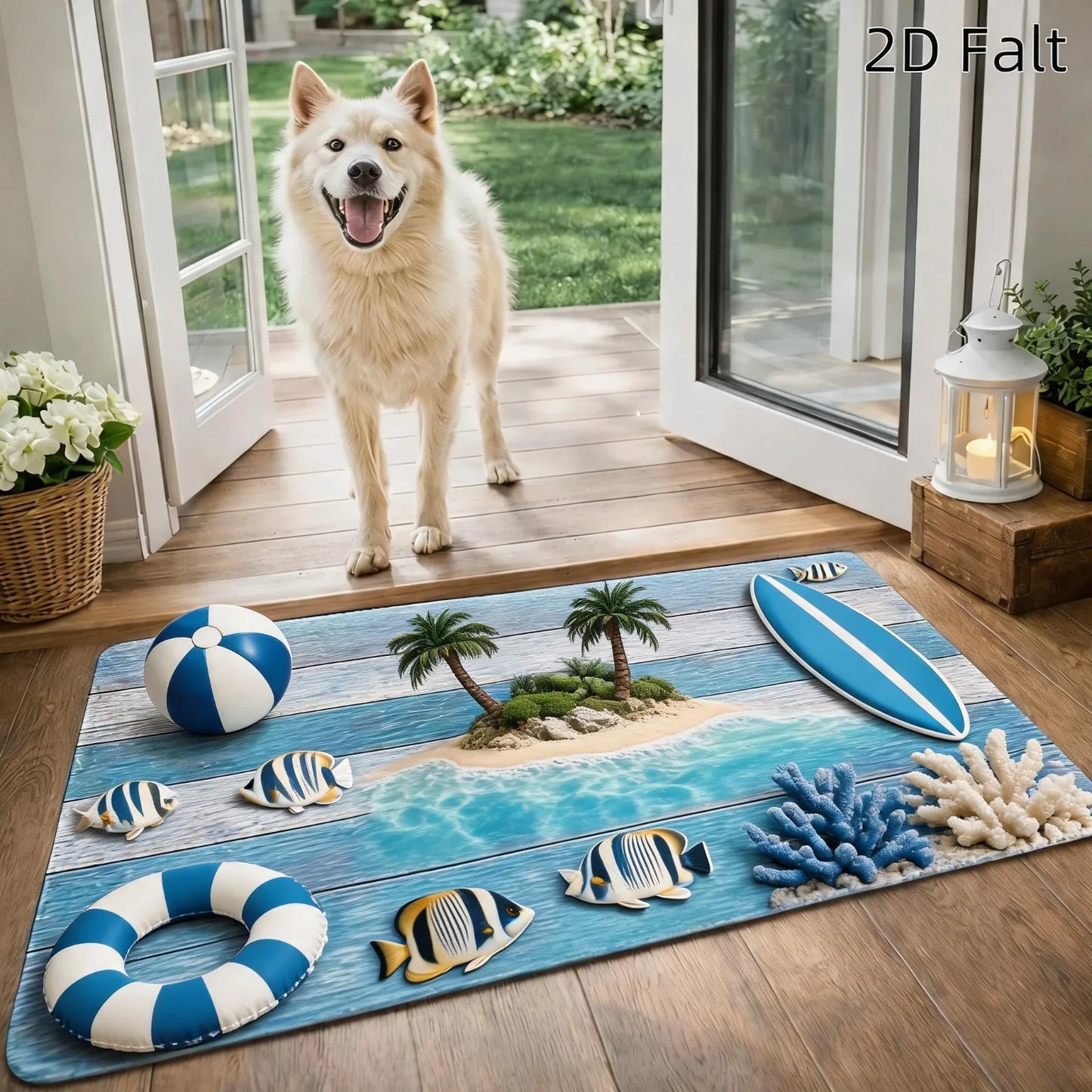 1pc Flat Printing Flannel Material Door Mat, Ocean Style Lighthouse Anchor Starfish Floor Mat, Durable and, Machine Washable, Universal Entrance Doormat Kitchen Foot Mat, for Living Room Bedroom Office Bathroom Balcony Hallwa
