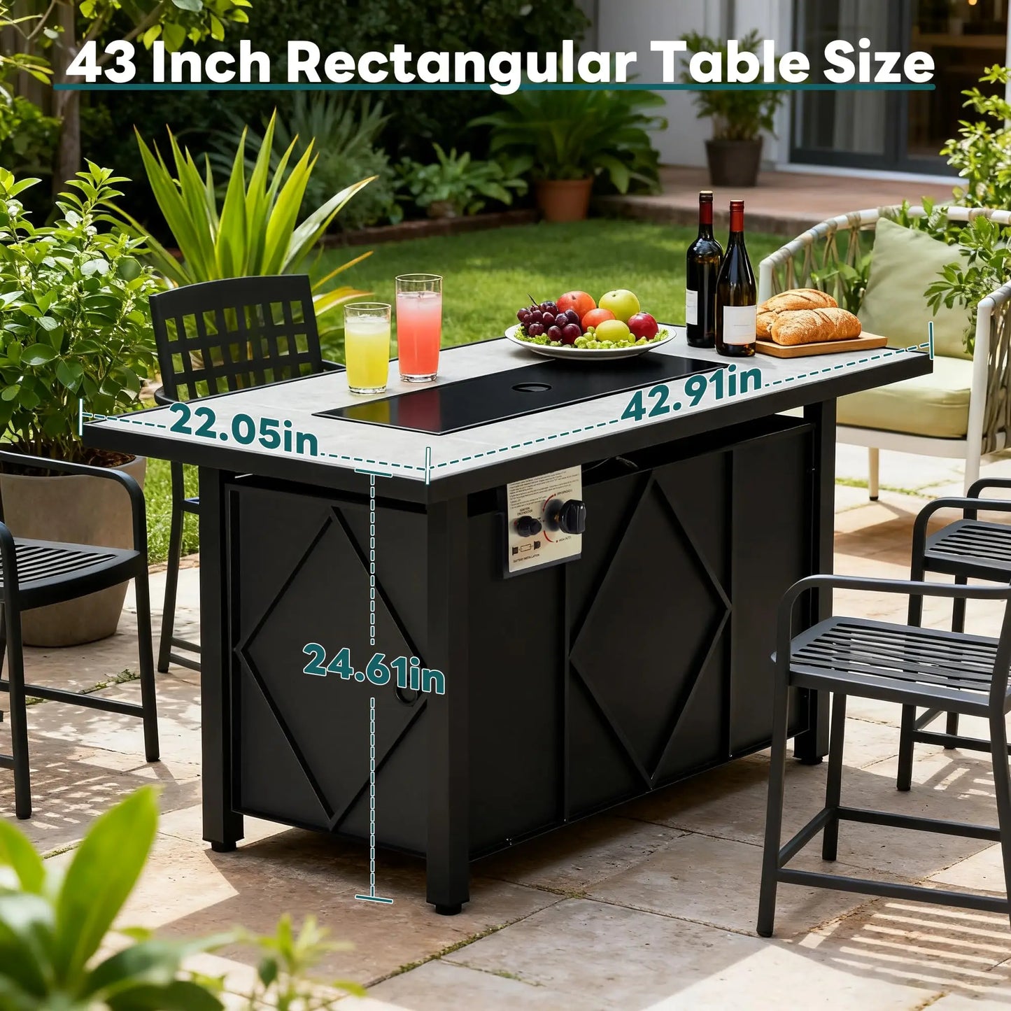 JHK Outdoor Propane Fire Pit Table 50,000 BTU For Patio Backyard