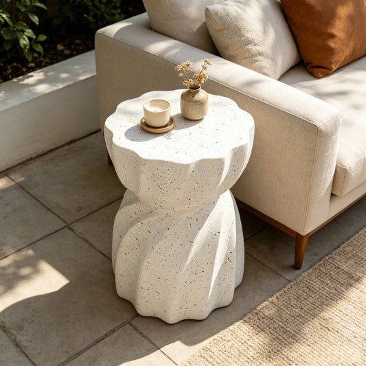 Contemporary Lightweight Concrete Accent Side Table Patio Hourglass Side End Table Garden Stool for Living Room Office