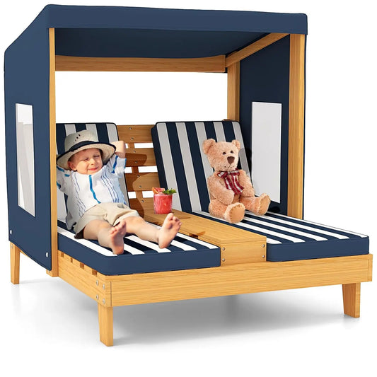 Wood Double Chaise Canopy Cup Holder Chair For Kids