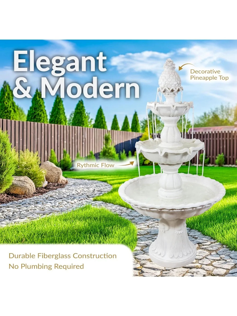 Welcome 3-Tier Water Fountain For Garden Outdoor Pineapple Topper