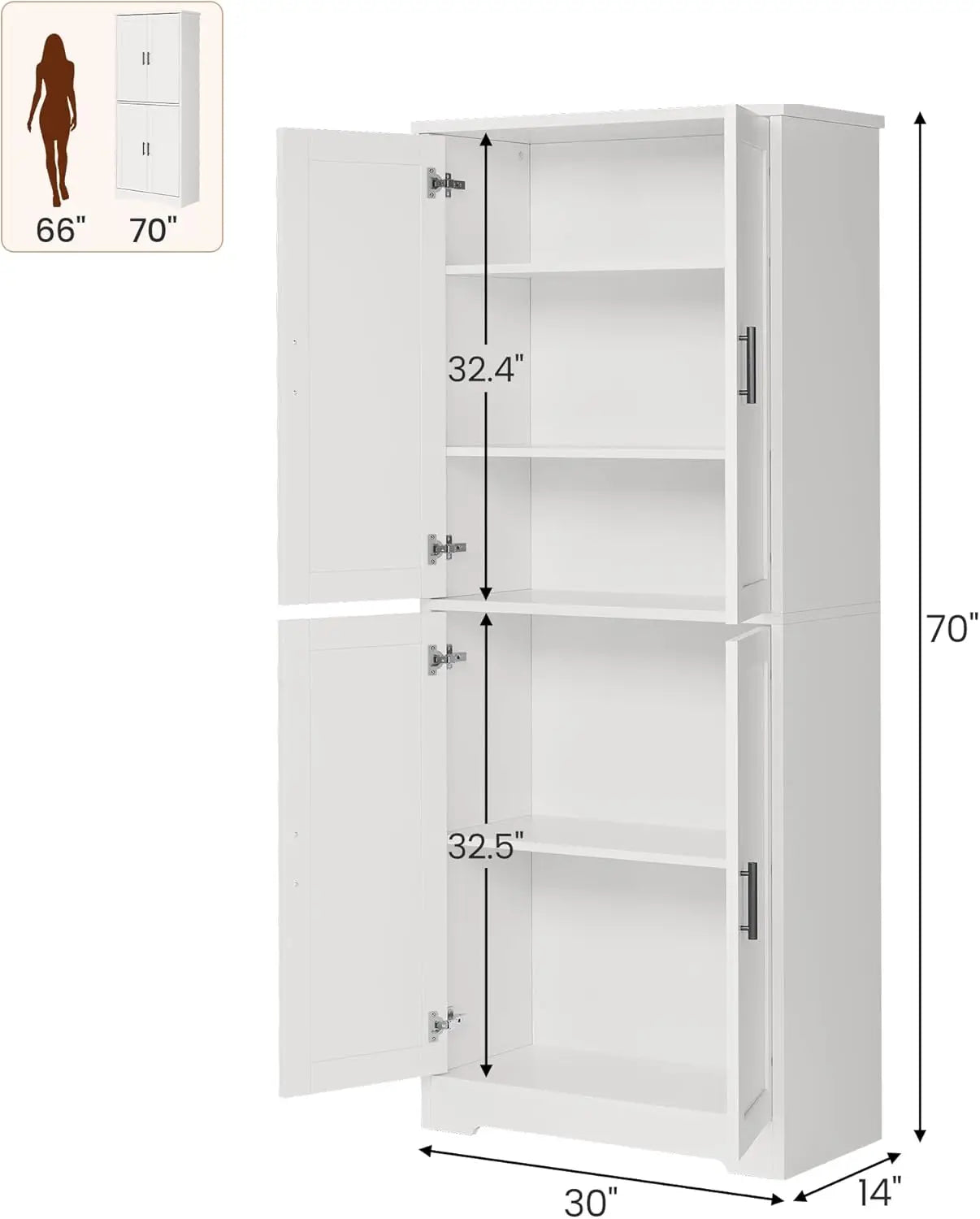Studyset Freestanding Kitchen Pantry Cabinet With Adjustable Shelves