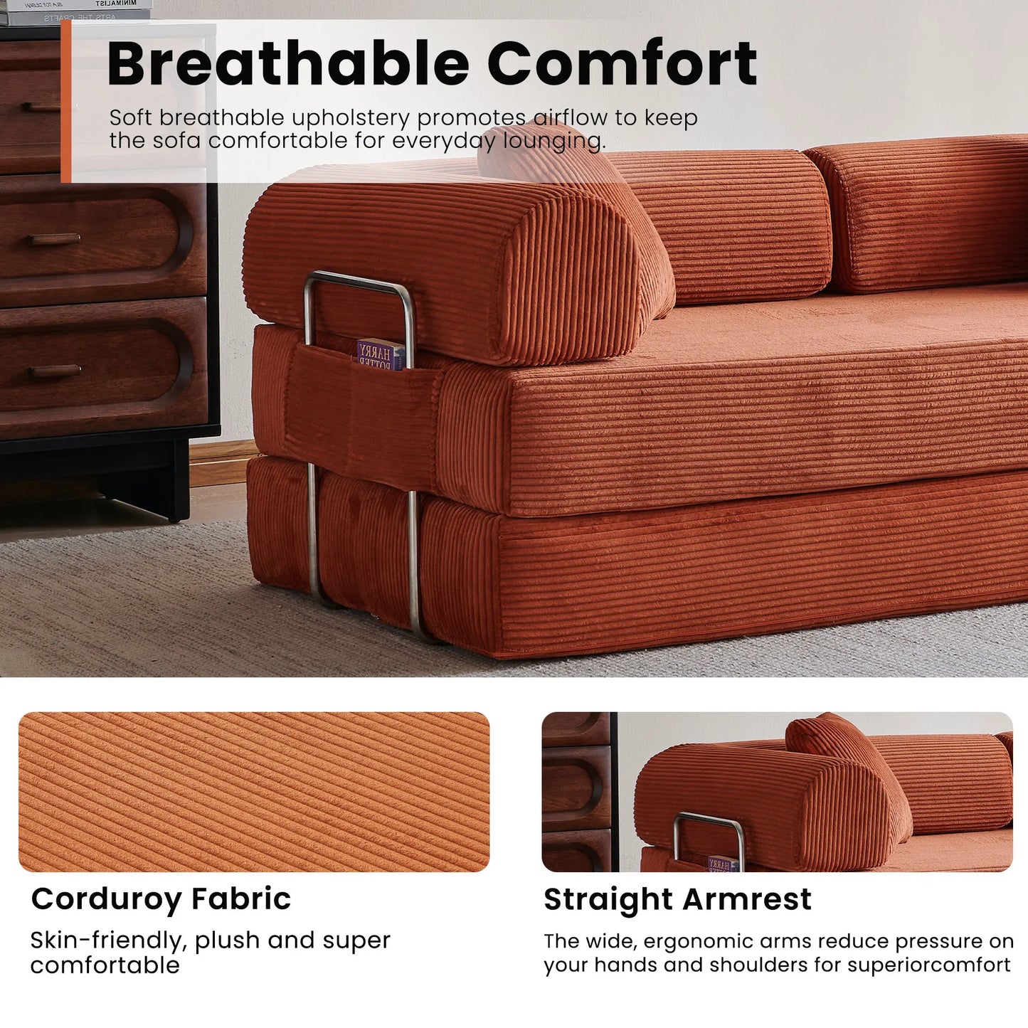 Corduroy Folding Convertible Sofa Bed Sleeper