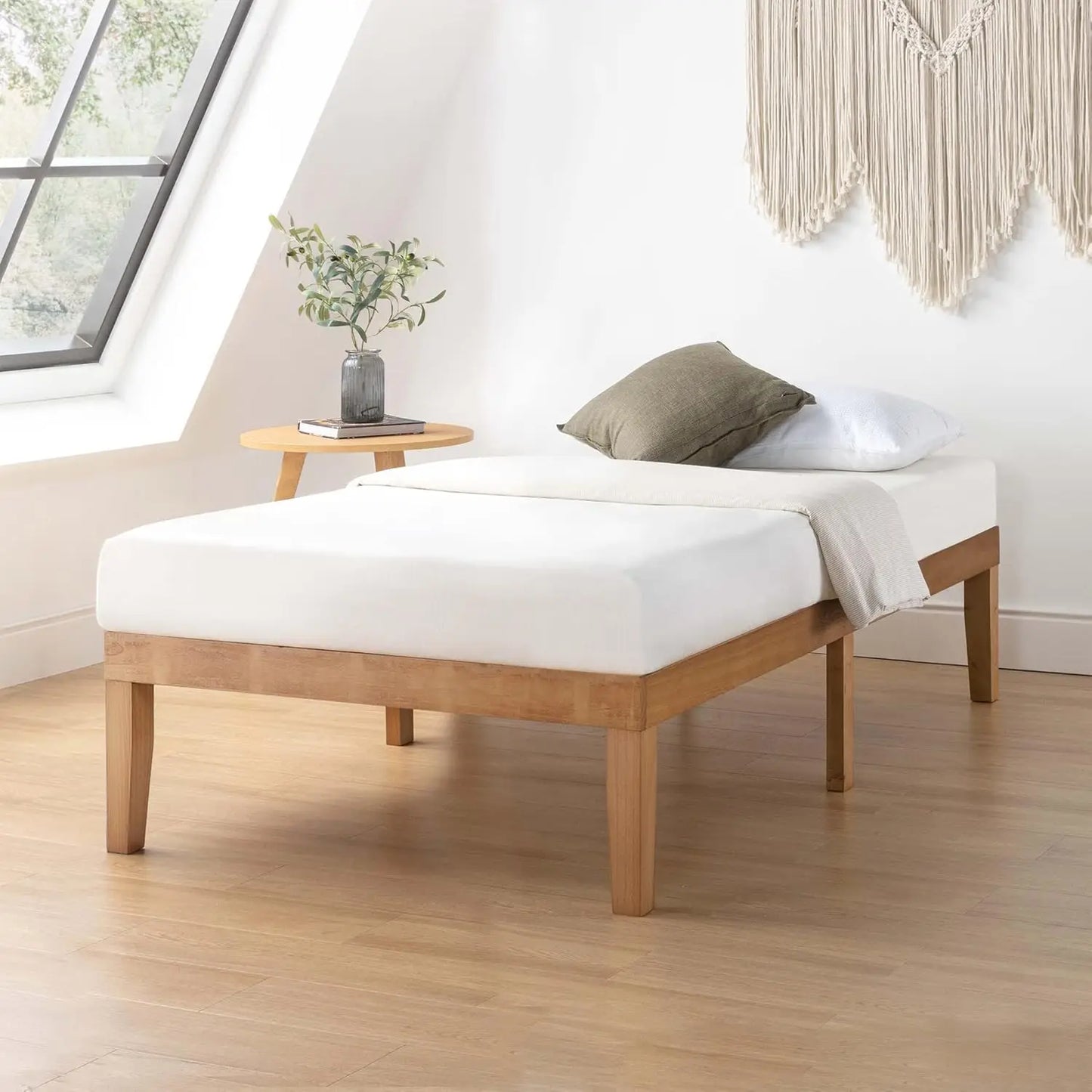Natural Pine Solid Wood Platform Bed With Slats Durable Quality