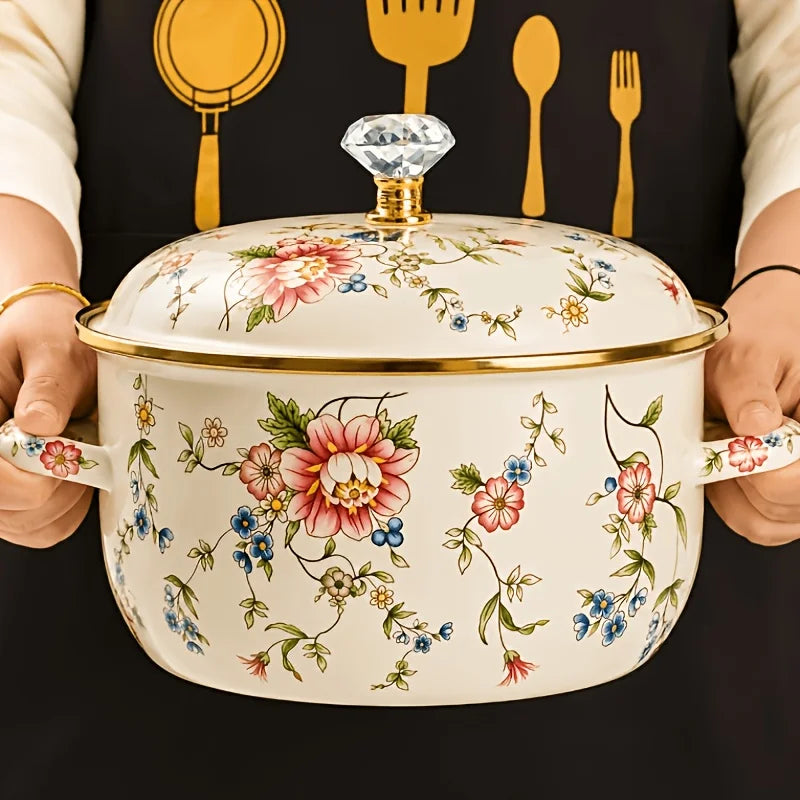 1Pc Thickened Enamel Stock Pot With Two Side Handles, Large Cooking Pot For Soup, Stew, Boiling, Pasta And Kitchen Use