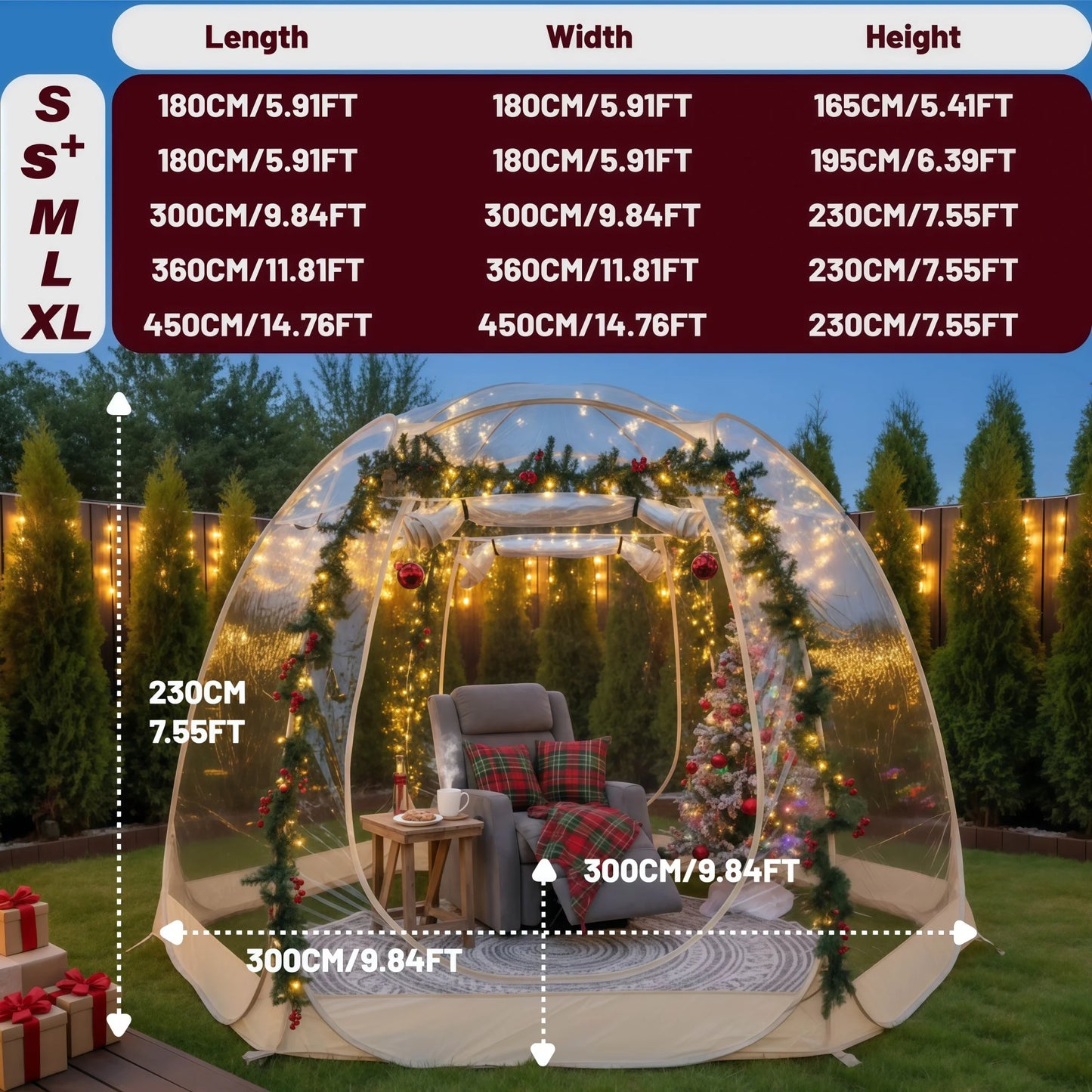 Large Instant Pop-Up Bubble Tent, Weatherproof Outdoor Igloo Screen House, Oversize Camping Pod, Patio Cold Protection