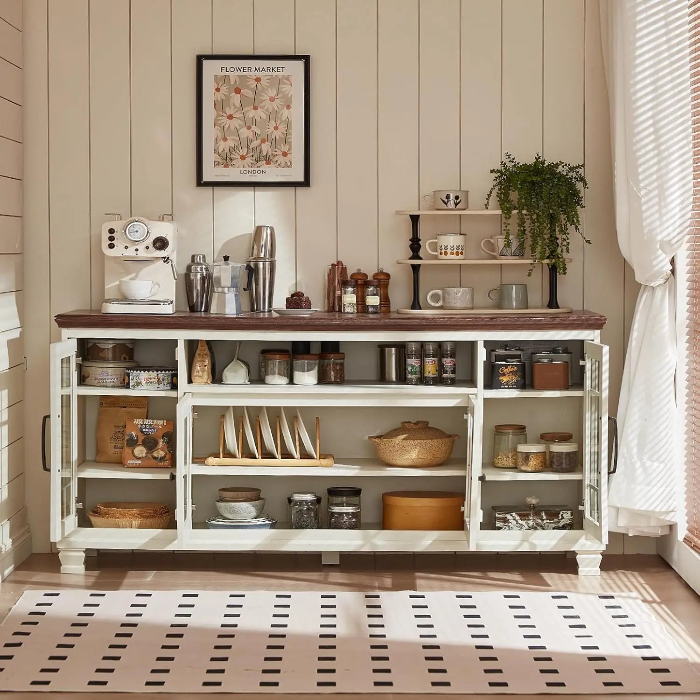 Vintage Farmhouse Sideboard Buffet Cabinet With Storage