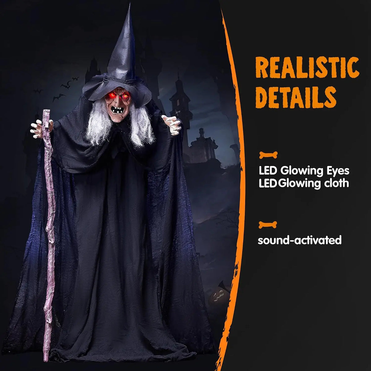 Joyfy Animated Witch Halloween Prop With Sound And Glowing Eyes