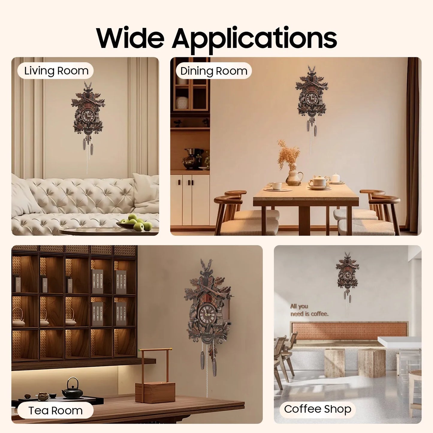 Forest Theme Cuckoo Clock With Adjustable Volume Wall Clock
