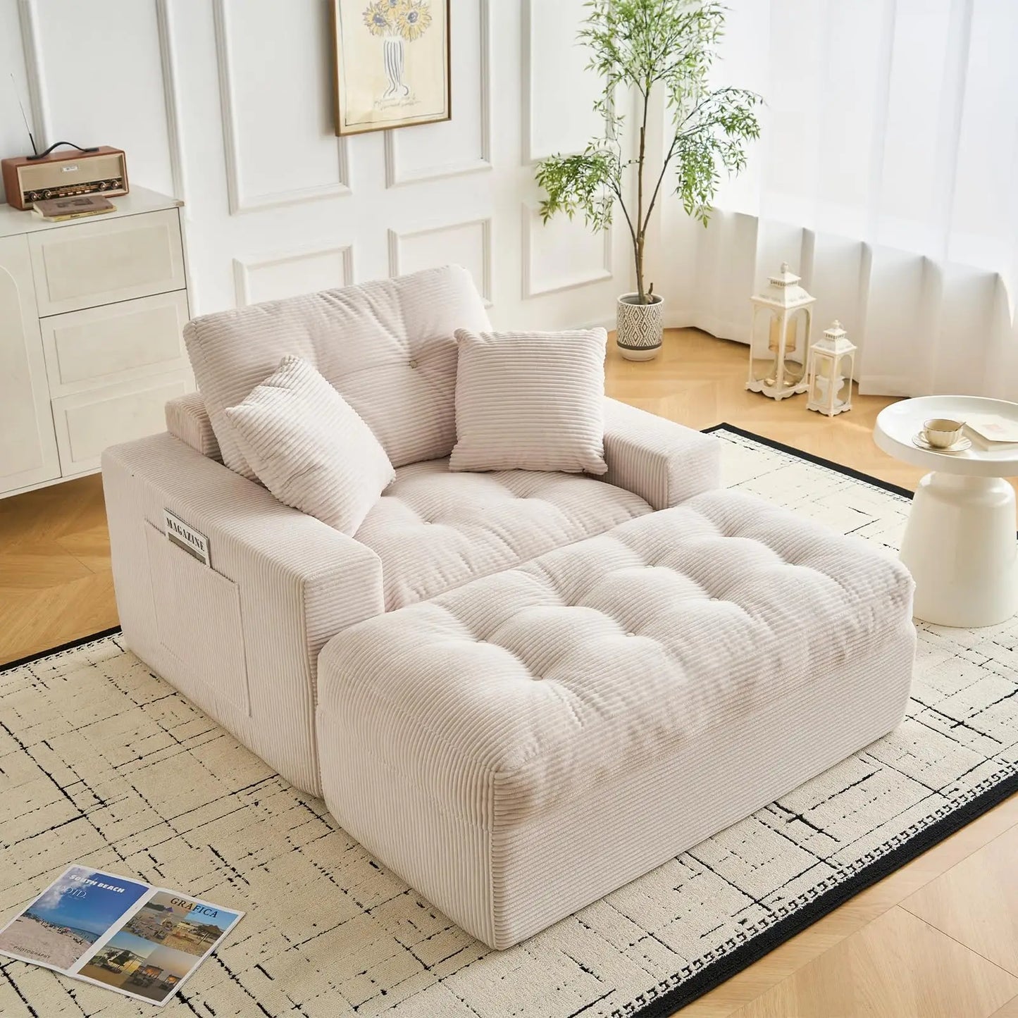 HobbyLane Corduroy Cloud Chaise Lounge With Ottoman And Pillows