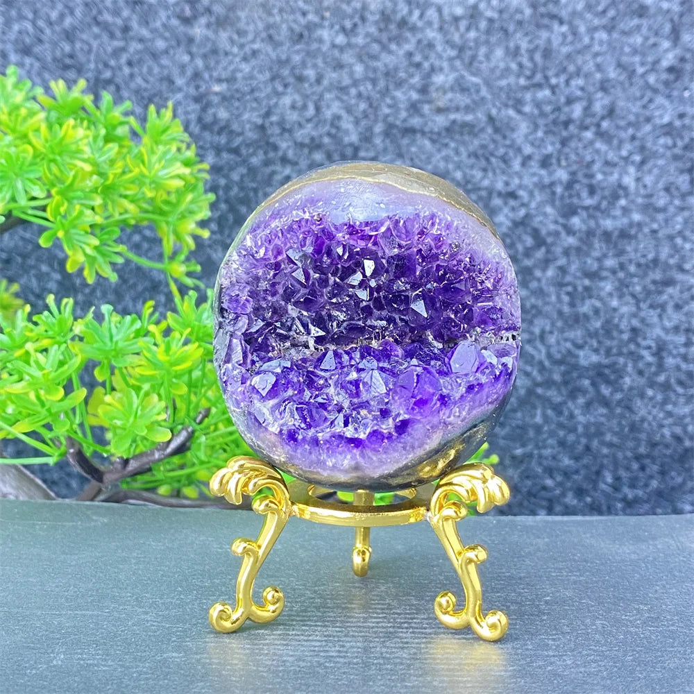 Natural Amethyst Geode Crystal Ornament With Decorative Display Base