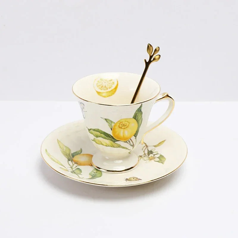 European Style Ceramic Dinner Plate Elegant Lemon Pattern