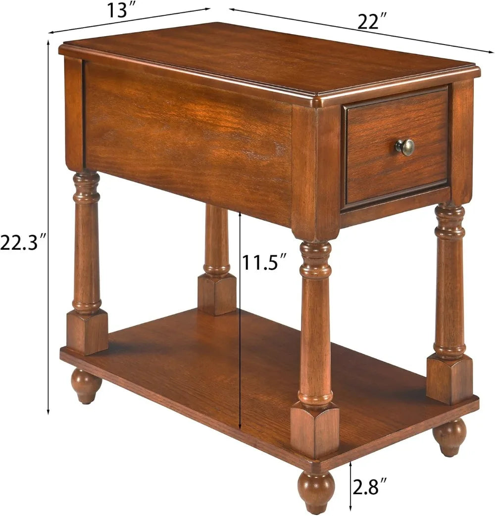 Solid Wood End Table With Drawer For Living Room Modern Design