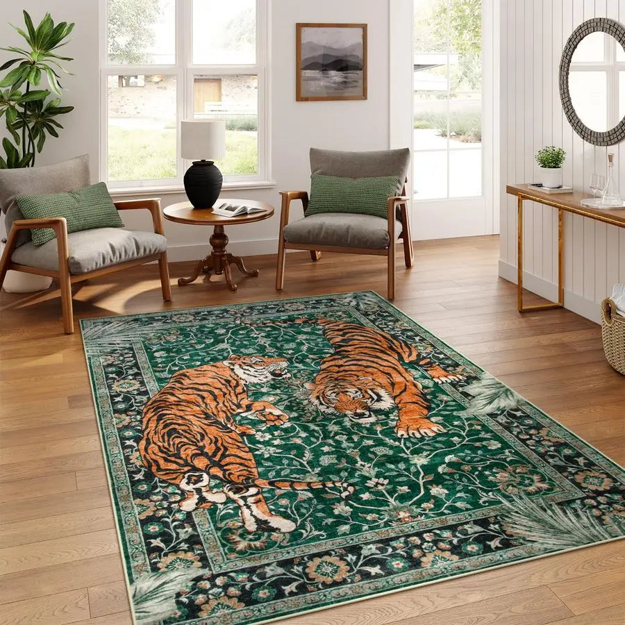 Tiger Boho Washable Area Rug Non Slip For Living Room
