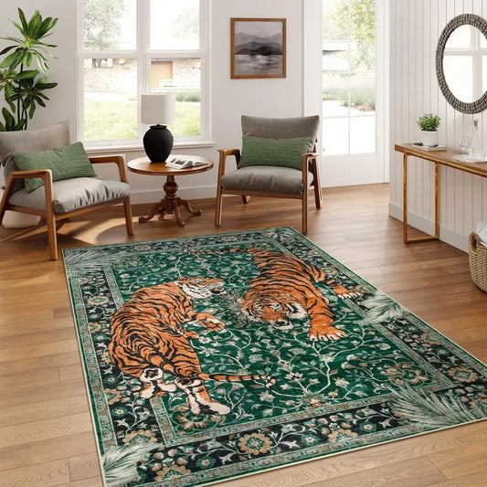 Tiger Boho Washable Area Rug Non Slip For Living Room