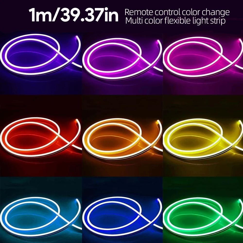 USB RGB LED Neon Strip Light 84 LEDs 4-Key Remote Control Flexible Light for Bedroom Living Room Party Xmas Halloween Decor