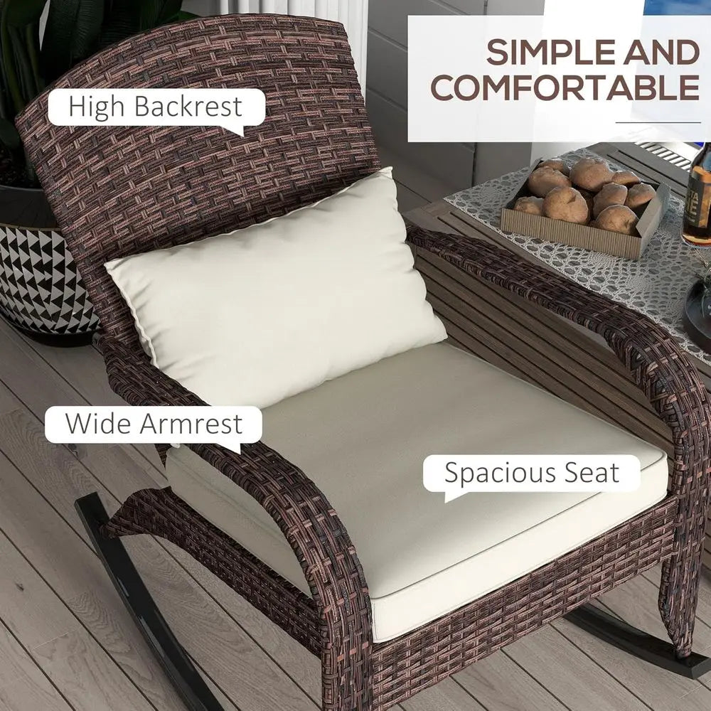 Outdoor Wicker Adirondack Rocking Chair, Patio Rattan Rocker Chair with High Back, Seat Cushion, and Pillow or Garden, Porch, Ba