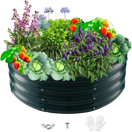 Durable Round Steel Raised Garden Bed For Vegetables Herbs Flowers
