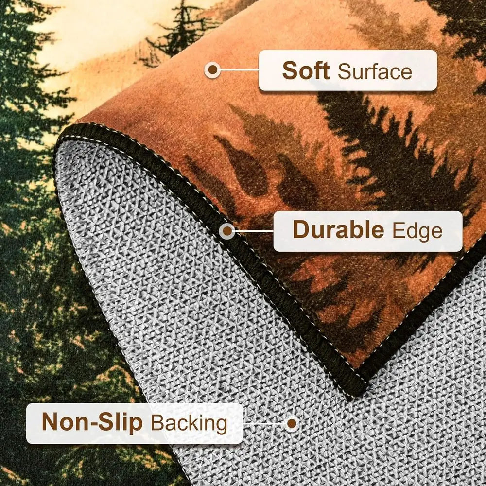 Farmhouse Wildlife Area Rug With Bear Moose Deer Wool