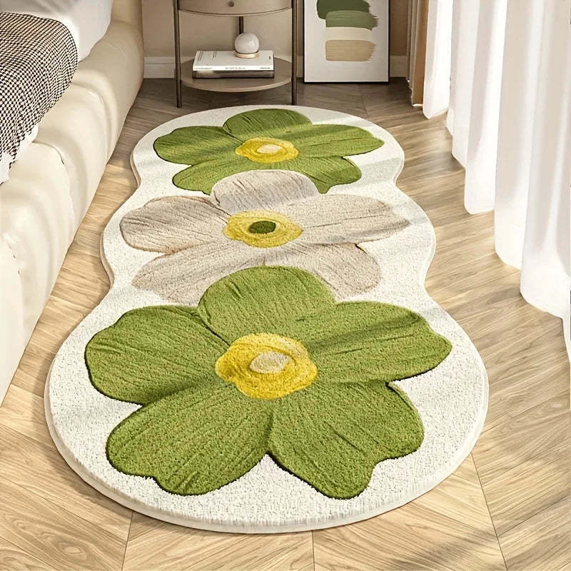 Luxury Soft Plush Rug‑ Navy Blue & Brown Floral Rug with Non‑Slip Backing, 10‑mm‑Thick Irregular‑Shaped Rug for Bedside, Living Room and Hallway‑ Machine‑Washable Small‑Space Rug, Light‑Luxury Decorative Rug