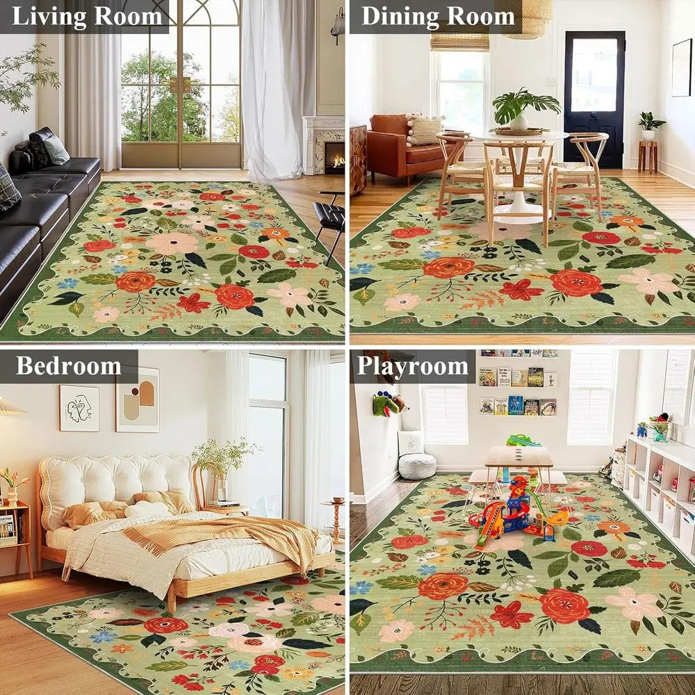 Vintage Floral Rug Machine Washable Soft Low Pile Non Slip