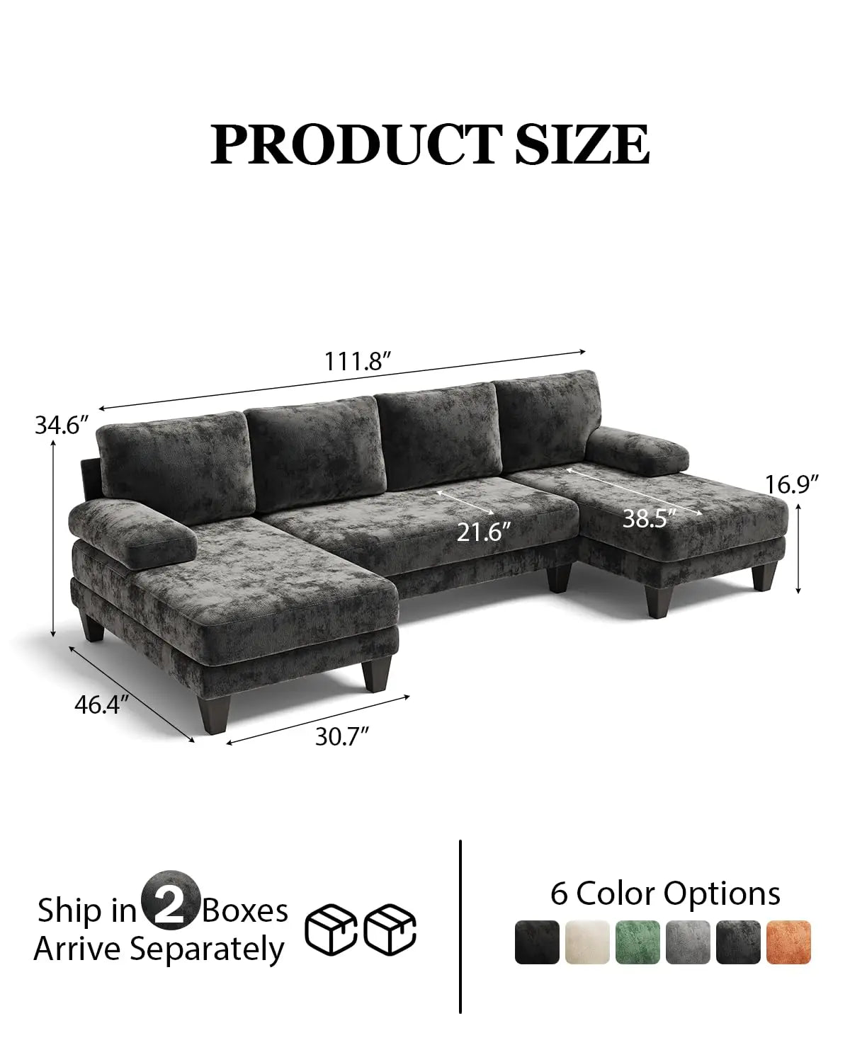 U Shaped Chenille Sectional Sofa With Double Chaise
