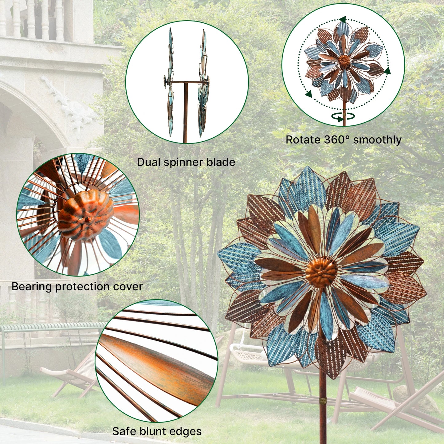 Wind Spinners Outdoor Metal Kinetic Garden Sculptures With Welcome Flags