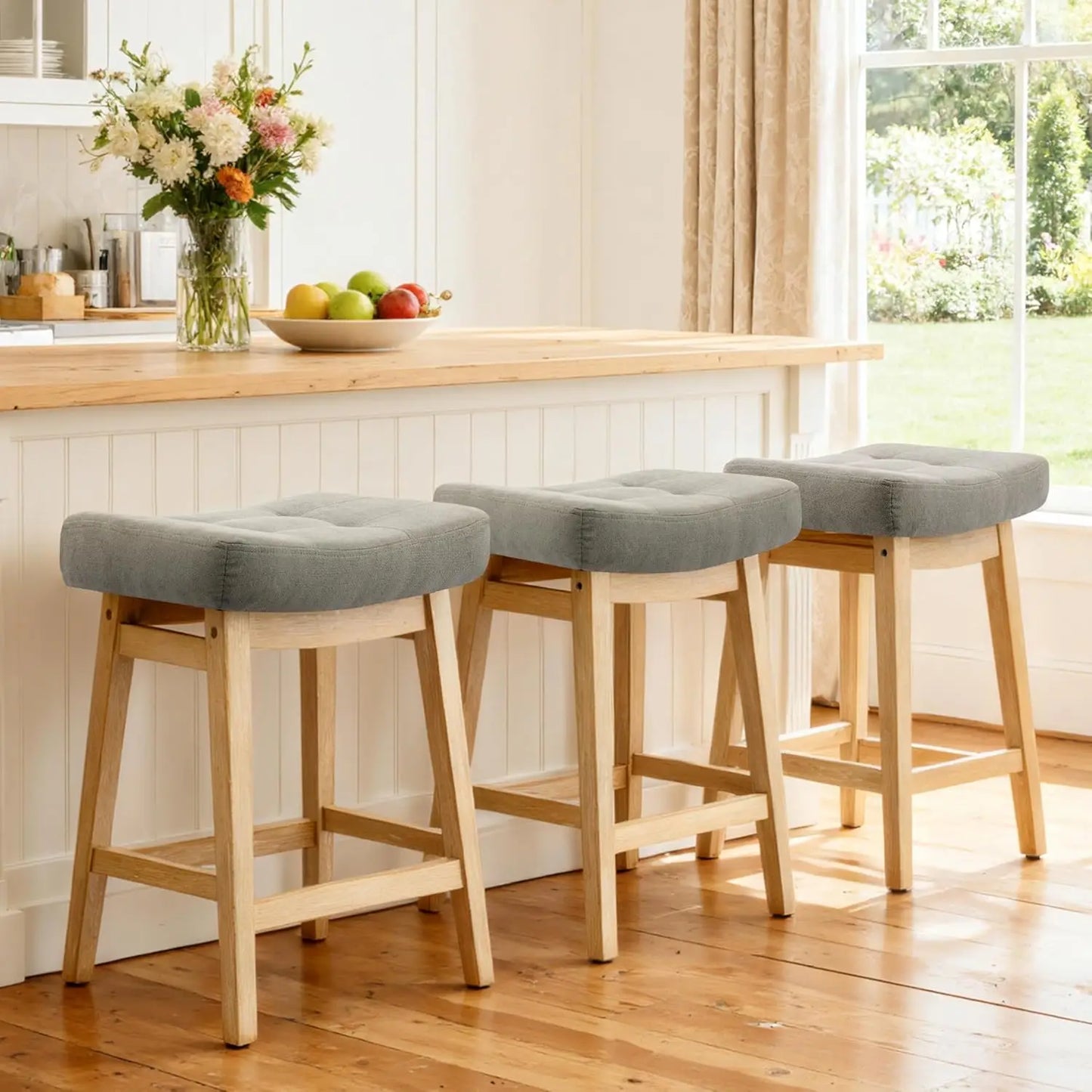 Counter Height Bar Stools Set Of 3 Backless Farmhouse Kitchen