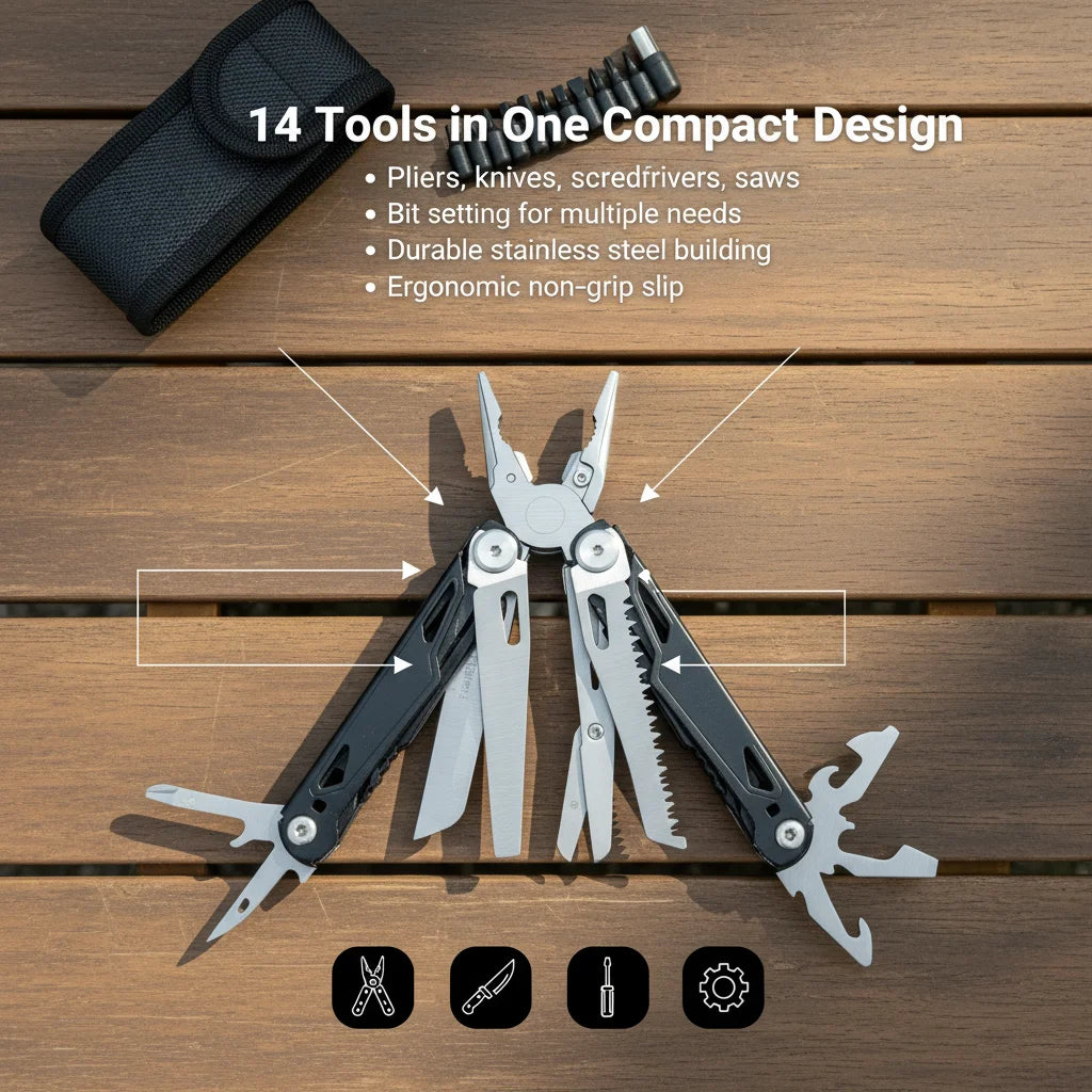 27-In-1 Multitool Pliers Stainless Steel Survival Tool Outdoor Use