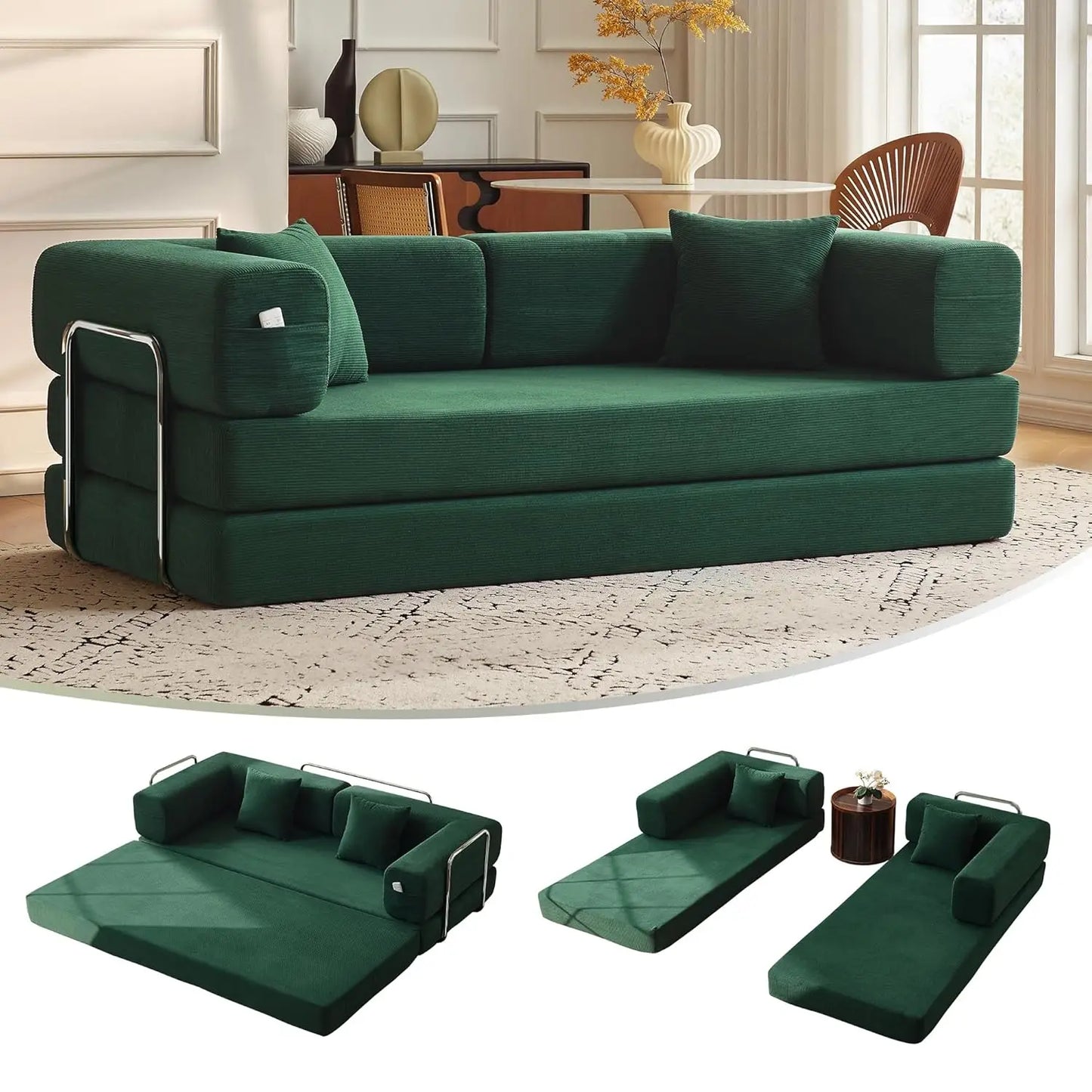 Corduroy Convertible Sofa Bed With Pillows