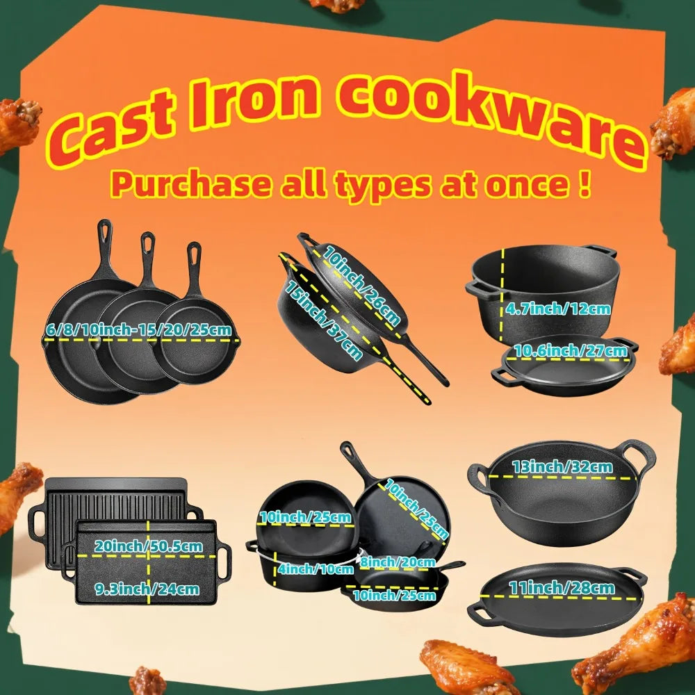 AEDG 3 Piece Cast Iron Skillet Set Nonstick Durable Pans