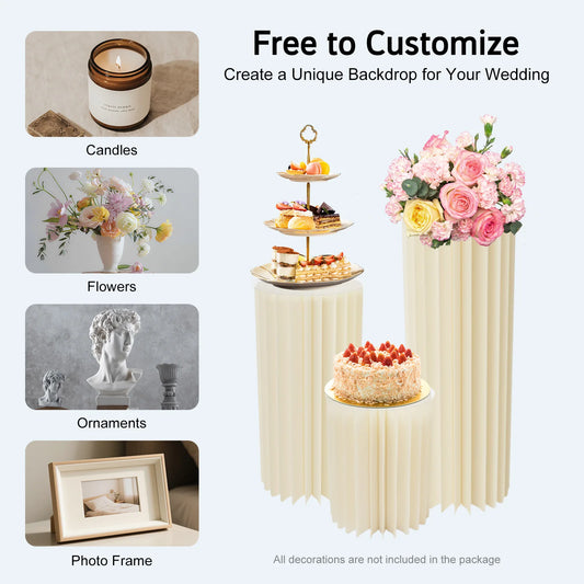 3pcs Foldable Cardboard Flowers Stand,Milky White Round Cylinder Centerpiece Display Stand, for Wedding Party Garden Decoration