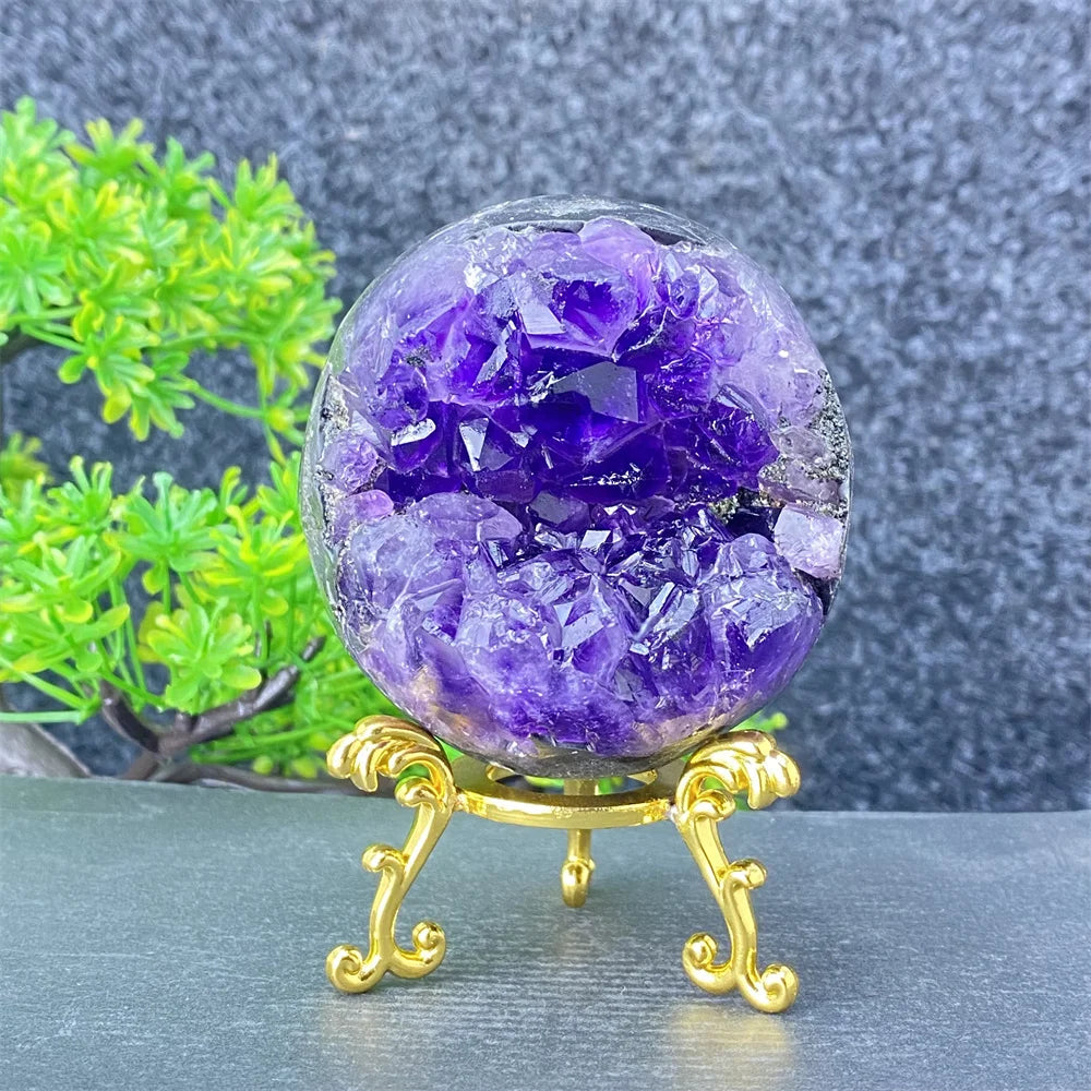 Natural Amethyst Geode Crystal Ornament With Decorative Display Base