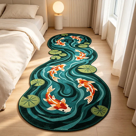 Koi Fish And Lotus Plush Bedroom Decorative Floor Rug
