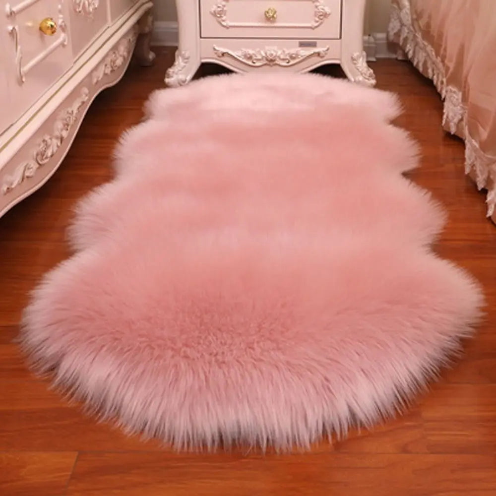 Washable Fluffy Shaggy Faux Fur Sheepskin Rug For Bedroom Mats