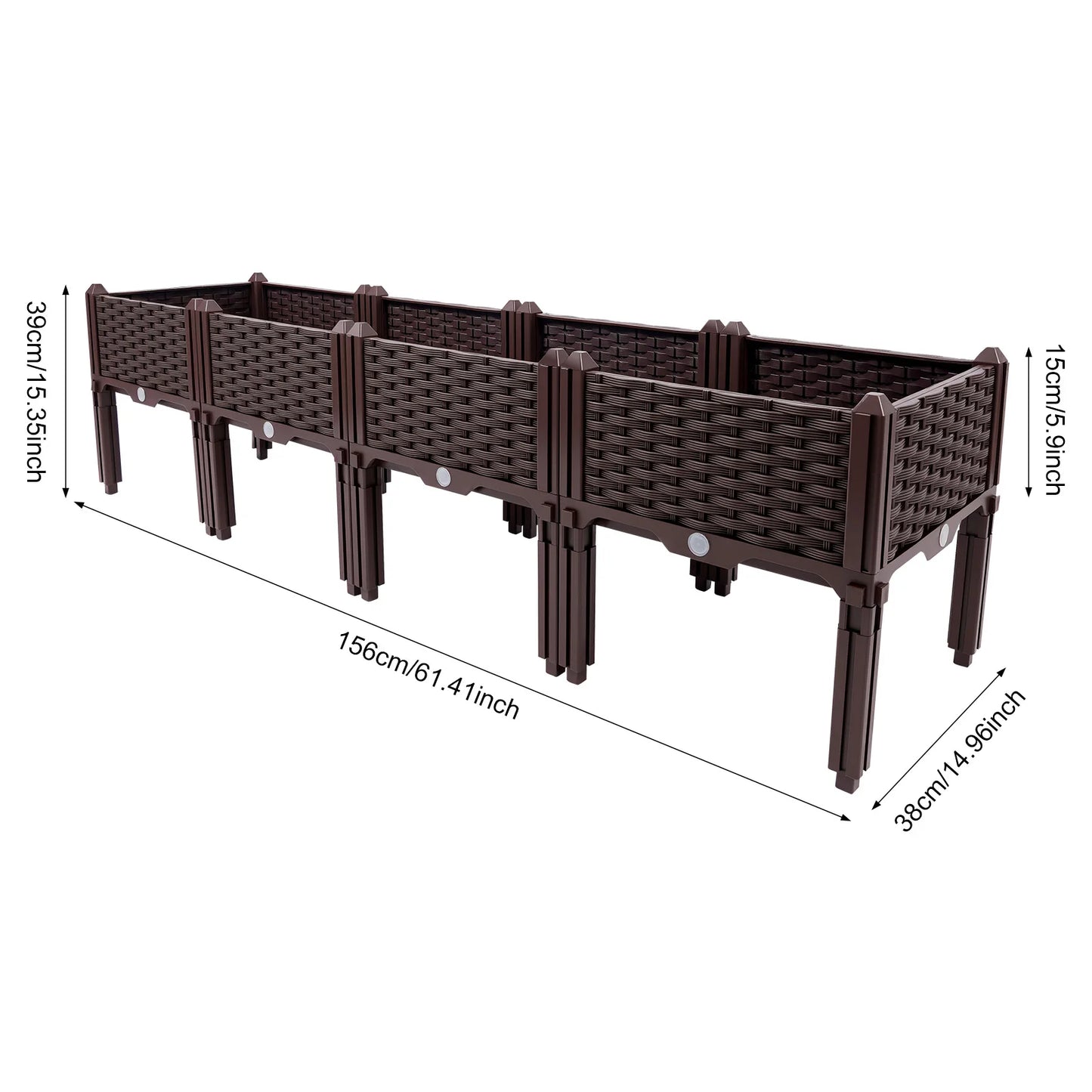 Bymaocar 4-Piece Raised Garden Beds Planter Set 156x38x39cm Brown